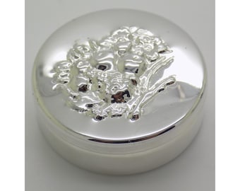 Vintage Italian Handmade Genuine Silver Pill Snuff Trinket Round Box with Floral Design