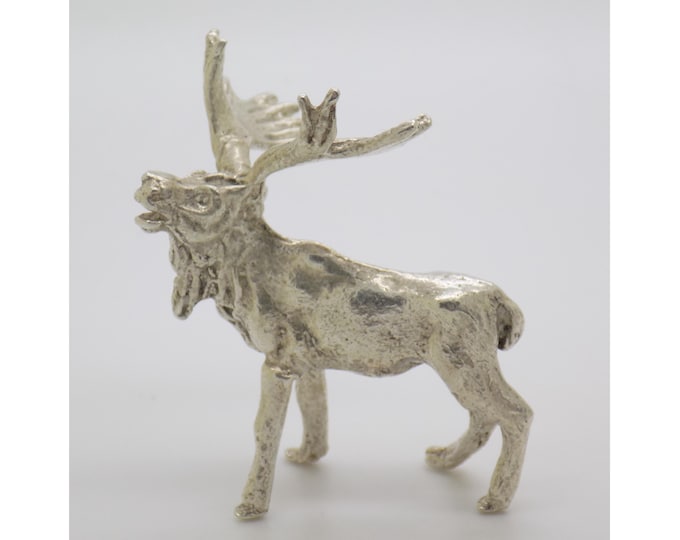 Vintage Italian Handmade Genuine Silver Elk Figurine Large Detailed Animal Miniature Rare Collectible 1950s