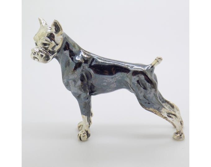 Vintage Italian Handmade Genuine Sterling Silver 925 Bulldog Dog Figurine Large Solid Miniature, made in Arezzo (Tuscany)
