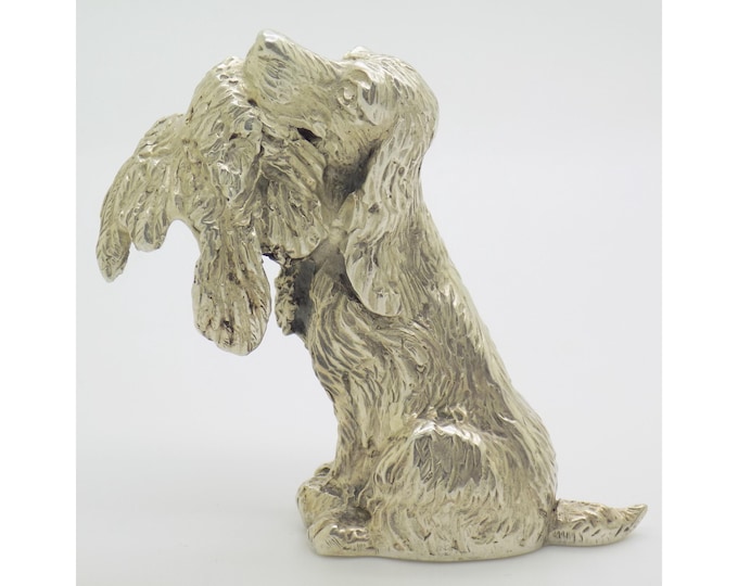 Vintage Italian Handmade Genuine Silver Rare and Detailed Hunting Spaniel Dog Solid Figurine, Decorative Sculpture