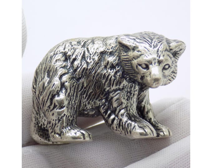 Vintage Italian Silver Bear Cub Figurine, Solid Sculpture, Novara Made