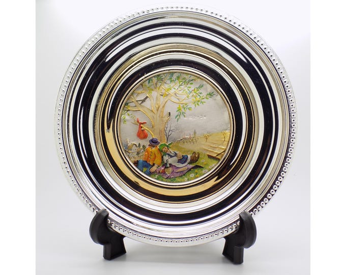 Vintage Italian Handmade Genuine Silver PLATED Chinelli Branded Silver and Gold Plated Decorative Plate
