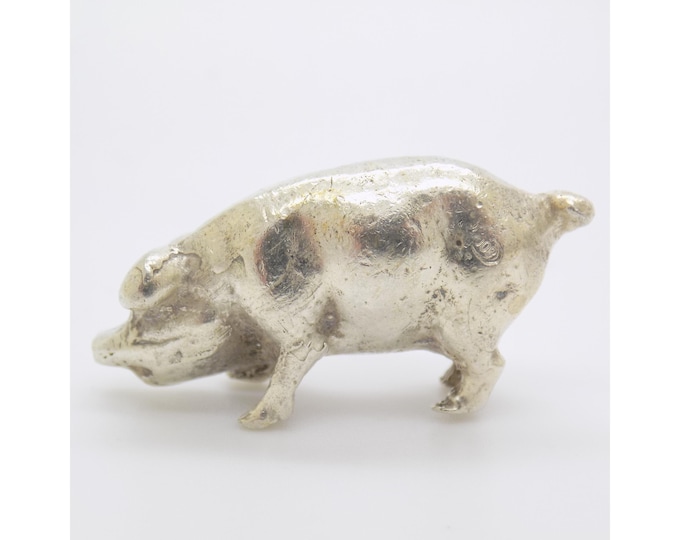 Vintage Italian Handmade Genuine Silver Pig Figurine Detailed Miniature Rare Farm Animal Collectible 1970s