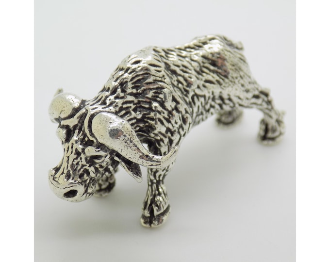 Vintage Italian Handmade Genuine Silver Detailed Buffalo Solid Figurine, Animal Large Miniature