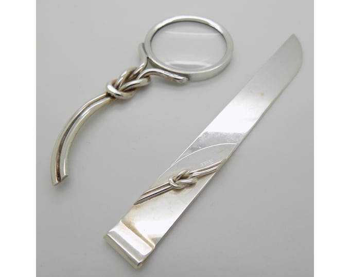 Vintage Italian Silver 800 Magnifier and Letter Opener Desk Set