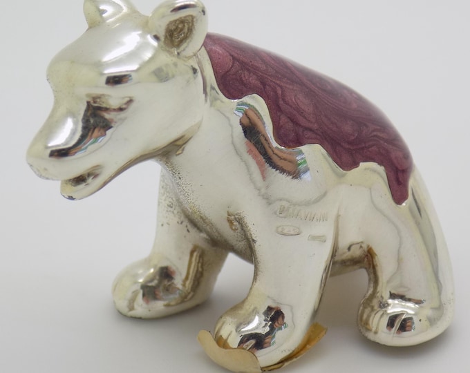 Vintage Italian Handmade Genuine Sterling Silver Enameled Bear Cub Figurine Ottaviani Rome 925 Animal Miniature Cabinet Curiosity Rare Decor