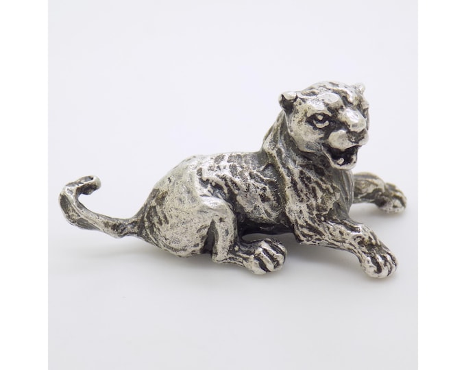 Vintage Italian Handmade Genuine Silver Cub Lion Detailed Figurine Solid Miniature
