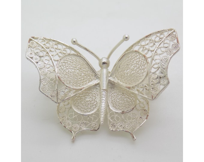 Vintage Italian Handmade Genuine Silver Filigree LIFE SIZE Butterfly Brooch, Wearable
