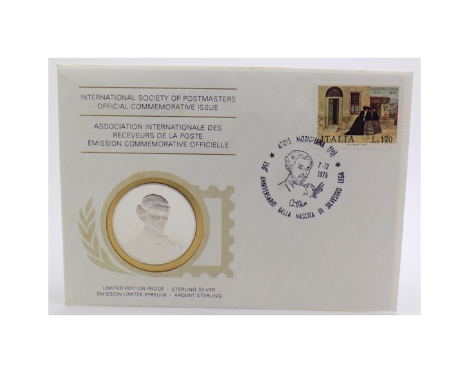 1976 Int'l Society of Postmasters Silvestro Lega Birth 150th Anniversary Sterling Silver Medal Franklin Mint