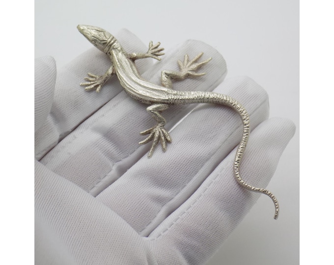 Vintage Italian Handmade Genuine Silver LIFE SIZE Rare Lizard Figurine Sculpture