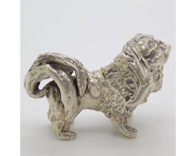 Vintage Italian Handmade Sterling Silver 925 Pekingese Dog Figurine, Sculpture made in Florence Tuscany