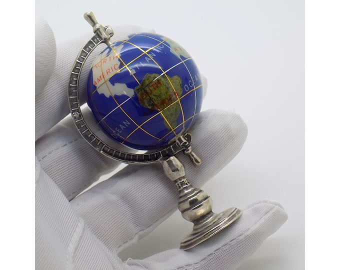 Vintage Italian Handmade Genuine Silver and Porcelain Rotating LARGE & Rare Globe Figurine made in Tuscany
