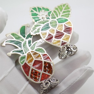 Vintage Italiaans handgemaakt sterlingzilver 925 en gekleurde onderdelen Tafelplaats Fruit Kaarthouders Tafeldecoratie Italië zilveren verzamelobjecten