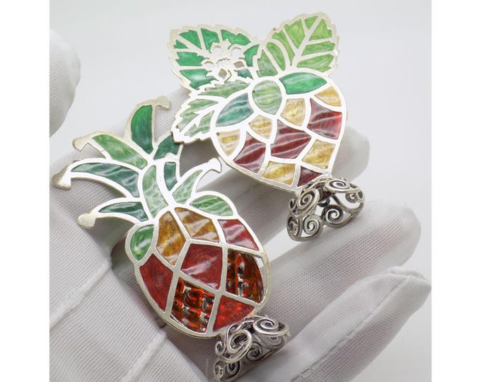 Vintage Sterling Silver Fruit Place Card Holders: Strawberry & Pineapple