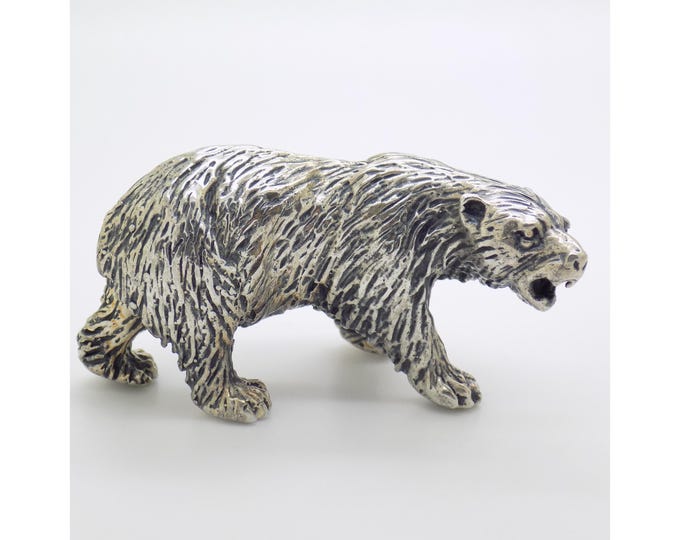 2.5-oz. Vintage Italian Handmade Genuine Silver Bear Solid Figurine, Rare Silver Collectible, Detailed Miniature