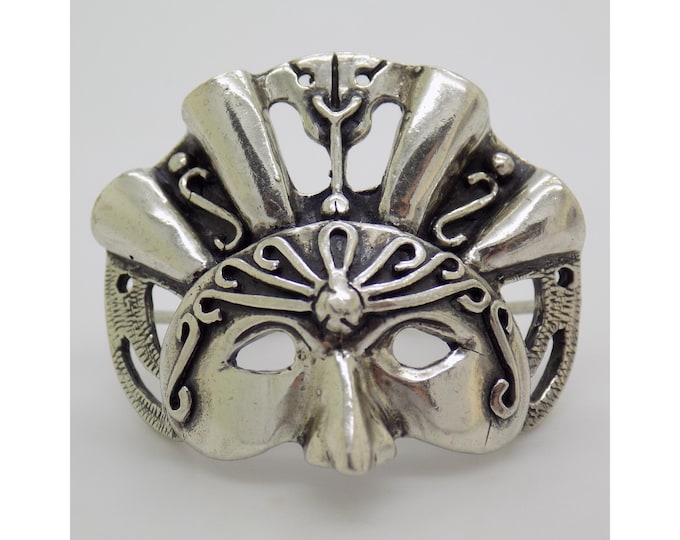Vintage Italian Handmade Genuine Silver Venetian Carnival Mask Miniature, made in Tuscany