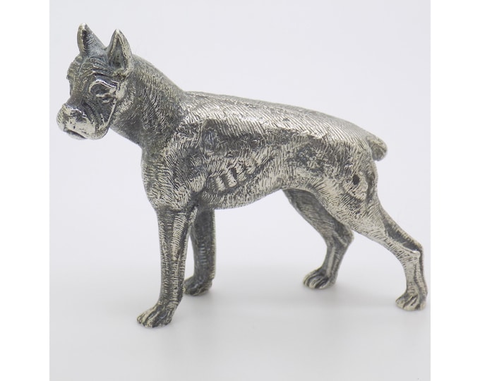 Vintage Italian Handmade Genuine Silver Bulldog Figurine, Detailed Dog Collectible Statue