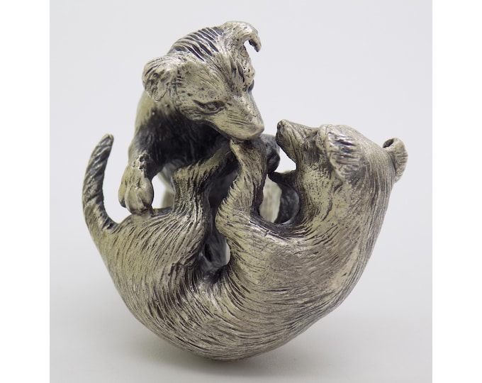 Featured listing image: Vintage Italian Handmade Genuine Silver Playful Puppy Dogs Large & Rare Figurine made in Tuscany (Arezzo)
