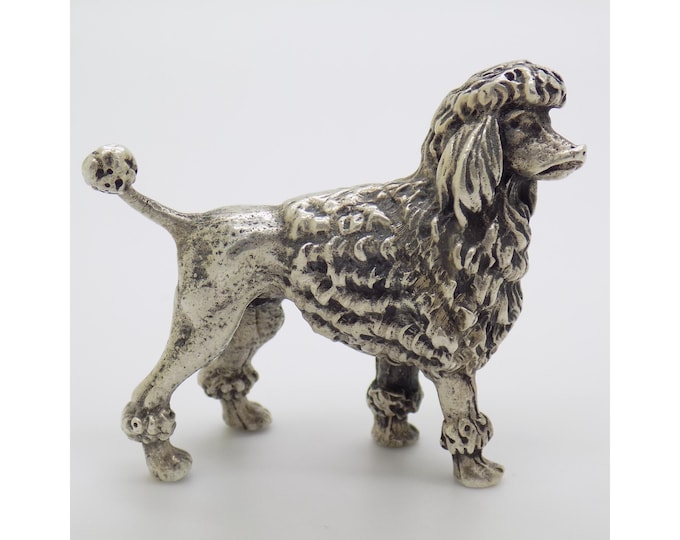 Vintage Italian Handmade Genuine Silver Poodle Large Detailed Figurine, Large Solid Miniature