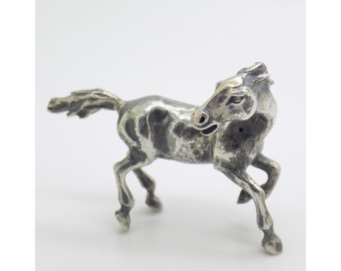 Vintage Italian Handmade Genuine Silver Galloping Horse Solid Figurine, Equestrian Sculpture