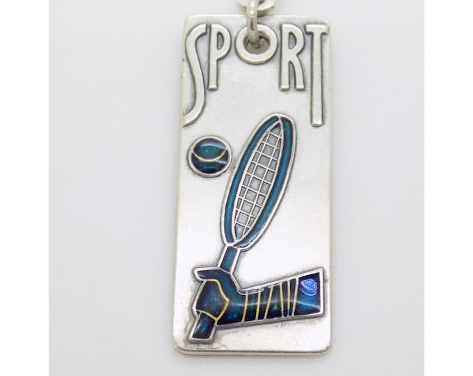 Vintage Italian Silver Futurism Sport Keyring, Tennis Racket Design