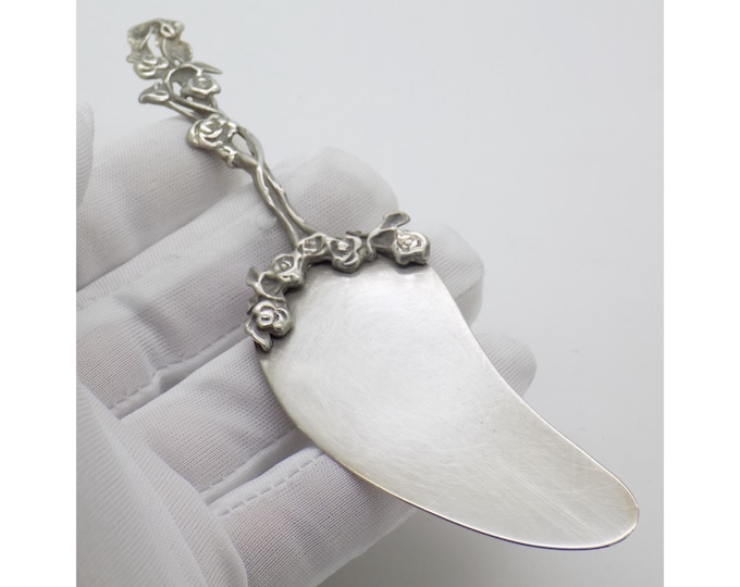 Vintage Italian Silver Cake Server, Handmade Rose Handle