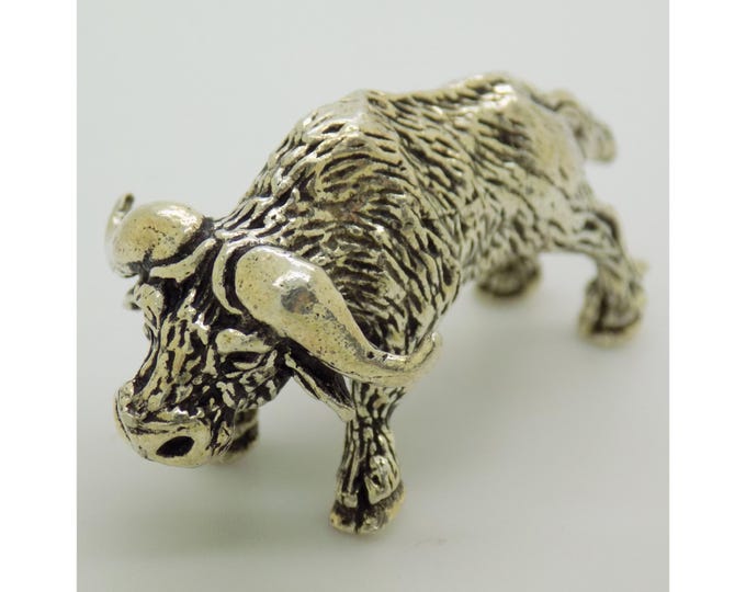 Vintage Italian Handmade Genuine Silver Large and Detailed Bison Figurine, Wildlife Solid Sculpture