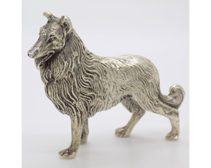 2-oz. Vintage Italian Handmade Genuine Silver Collie Dog Large Figurine made in Florence (Tuscany) in 1970s/80s