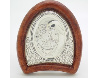 Quadro Sacra Famiglia Moderna In Argento – Icona Religiosa 21x15 Cm In Cornice Dorata 45x39x3 Cm – Made In Italy Con Sacchetto Regalo