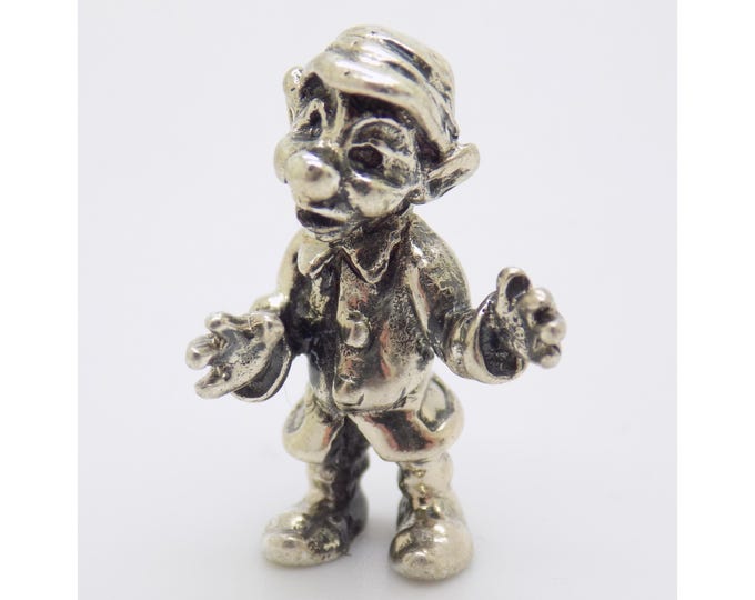 Vintage Italian Handmade Genuine Silver Garden Gnome Solid Dollhouse Miniature