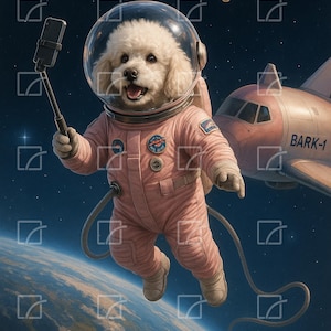 Funny Astronaut Dog Wall Art Printable • Whimsical Space Decor Digital Download • Navy Blue Outer Space Nursery Poster