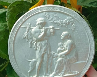 Classical Gypsum Wall Medallion, Handmade Plaster Relief Plaque, Antique Style Neoclassical Home Decor
