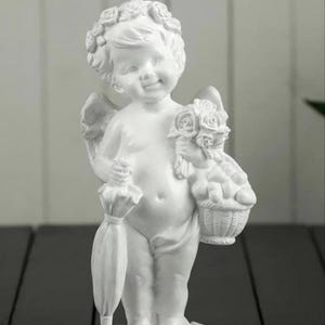 Gypsum Angel Figurine: White Cherub Statue, Shabby Chic Decor