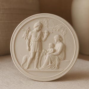 Handmade Plaster Bas-Relief Wall Art-Classical Round Gypsum Plaque 14cm | Antique Style Home Decor