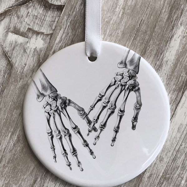 Skeleton Couple Ornament Personalized | Skeleton Lovers Anatomy Ornament | Odd Strange Unusual Valentine for Hand Surgeon X-ray Tech gift