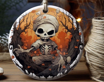 Skeleton Halloween Haunted Tree Ornament | Spooky Basket | Nightmare Halloween Christmas Ornament | Creepy Cute Art