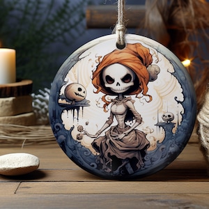 Goth Ornament | Girl Skeleton Halloween Tree Ornament | Spooky Ornament | Halloween Christmas Ornament | Creepy Cute Art Decorations