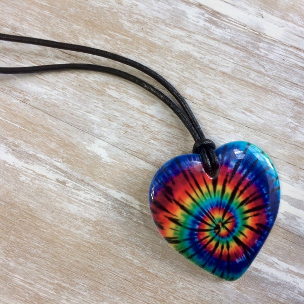 Tie Dye Valentines Day Gift Heart Pendant | Personalized for Mom, Sister, Niece, Granddaughter | Hippie Jewelry | Boho Tie dye Necklace |