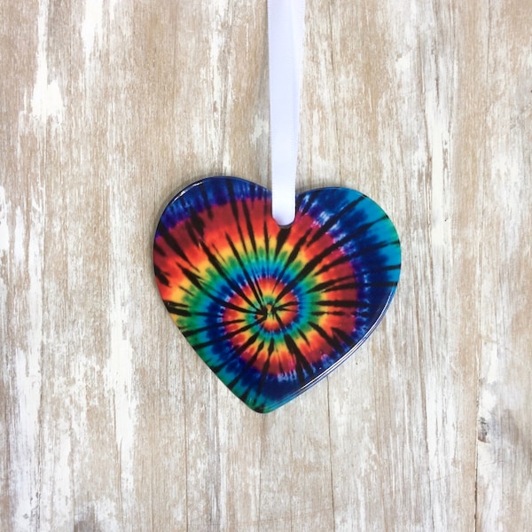 Rainbow Heart Tie dye Ornaments Personalized | Valentine Tie-Dye | Gift for Teen Valentines Day, hippie chick, Best Friend, mom, teacher
