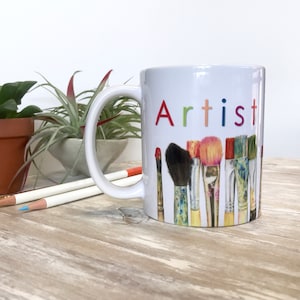 Artist Gift Coffee Mug Paint Brush Holder/Pen Holder No Handle Option Painter Mug Artsy Coffee Cup Art Student, Painter Art Teacher image 1