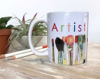 Artist Gift Coffee Mug Paint Brush Holder/Pen Holder No Handle Option | Painter Mug | Artsy Coffee Cup | Art Student, Painter Art Teacher