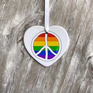 LGBTQ Christmas Ornaments | LGBTQ Pride Flag Peace Sign Valentine Ornament |  Gay Lesbian Valentines Day Gift | Family Ornament /Set