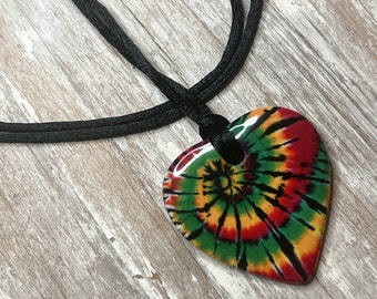 Rastafarian Rasta ColorsTie Dye Necklace Heart Pendant | Reggae Jamaican