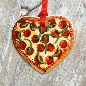 Personalized Pizza Love Ornament | Miniature Pizza Gifts | Extra Cheesy Pizza Picture | Pizza Box Optional