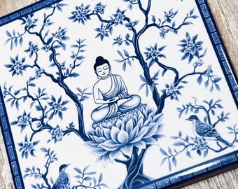 Buddha Ceramic Tile: Chinoiserie Zen Decor