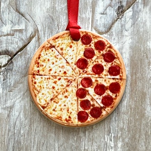 Cheese and Pepperoni Pizza Christmas Ornament & Box | Family Pizza Night Food Ornaments | I Love Pizza | Personalized Pan Pizza Ornaments