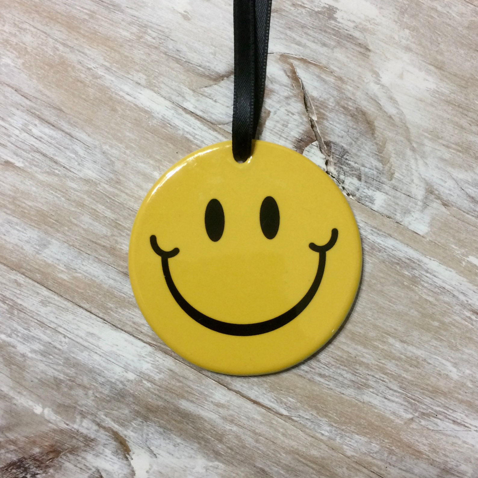 Smiley Face Emoji Ornament Rearview Mirror Hanger Rear Etsy
