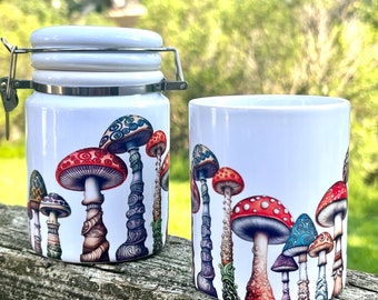 Mushroom Mug  Small Stash Jar | Mushroom Tea Cup | Mushroom Coffee Cup Ceramic | Small Airtight Jar | Weedstash jars | Stashjar