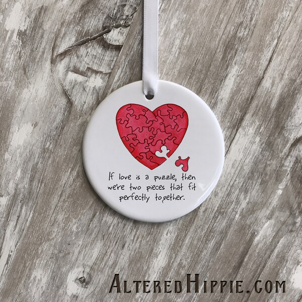 Puzzle Heart Long Distance Ornament | Couples First Christmas together | Gift for Girlfriend or Boyfriend  | BFF Ornament | Love Ornament