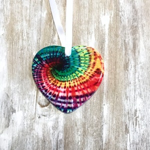 Heart Tie dye Ornament Heart | Rainbow Spiral Tie dye | Hippie Valentines Day gift | Personalized | Dorm Room decoration